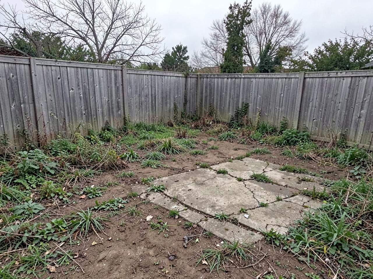 Backyard before the Bluestone transformation